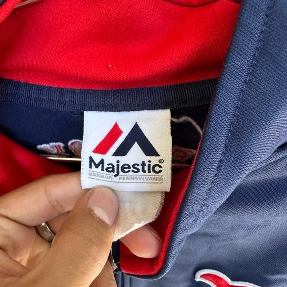 Majestic Jacket Mens Size Large Red Blue Track Vintage 90s Spell Out Zipper MLB - Picture 3 of 6